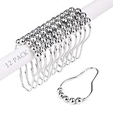 Wimaha Rustproof Shower Curtain Rings Hooks, Stainless Steel Heavy Duty Roller Decorative Shower Hooks for Bathroom Rods Curtains Liners, Polished Chrome, Set of 12