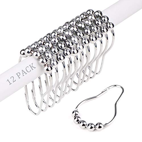 Wimaha Rustproof Shower Curtain Rings Hooks, Stainless Steel Heavy Duty Roller Decorative Shower Hooks for Bathroom Rods Curtains Liners, Polished Chrome, Set of 12