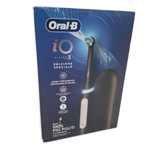 Oral-B Wiederaufladbare elektrische Zahnbürste iO 3 Schwarz, 1 Ersatzkopf, 1 Reiseetui, 1 Zahnbürste