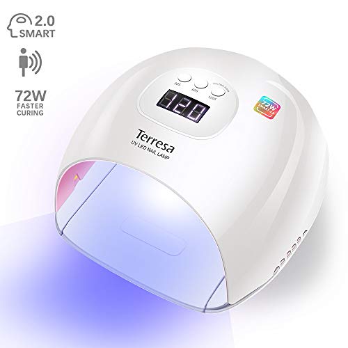 UV LED Nail Lamp, Terresa 72 Watt Faster Nail Dryer for Gel Polish, Nail Light with 3 Timer Setting, Salon Quality Professional Gel Lamp, Automatic Sensor Nail Art Tools for Fingernail and Toenail