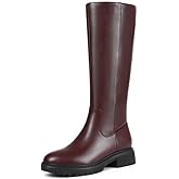 ZJA Knee High Boots Women Wide Calf Platform Round Toe Low Flat Heel Fall Riding Fashion Tall Boots Long Boots Burgundy Size 7.5