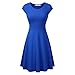 HIKA Women's Casual Cap Sleeve Round Neck Flared A-line Midi Dress (Medium, Blue)