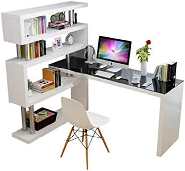 GNSDA Rotating Home Office Corner Desk and Storage Shelf Combo, Reversible L-Shaped Computer Modern Office Study Workstation for Living Room,with Bookshelf