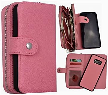 Galaxy S8 Plus Wallet Case, Detachable S8 Plus Case PU Leather Zipper Wallet Purse With Card Holder Coin Cash Storage Removable Slim Back Cover Shell for Samsung Galaxy S8 Plus (Pink)