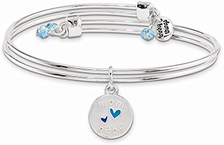 Trinky Things™ Silver-Tone Blue Double Hearts Congrats Blue Stork Bangle Bracelet with Crystals