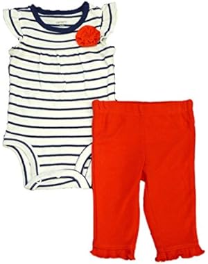 Carters Infant Girls Blue & White Striped Bodysuit & Leggings Outfit 2 PC Set
