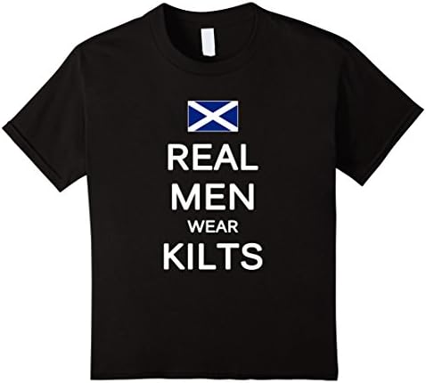 Kids Real Men Wear Kilts T-shirt Funny Scottish Tee Scotland Flag 10 Black