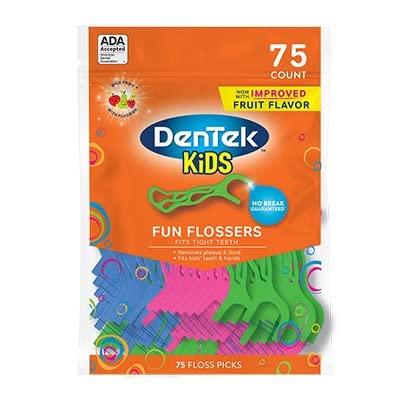 DENTEK KIDS FUN FLOSSERS WILD FRUIT | 75-COUNT FLOSS PICKS | 2-PACK