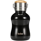 YOHKOH Mini Vacuum Insulated Water Bottle With Bamboo Lid - Stainless Steel Thermos Water Bottle for Women Girls Kids, Metal Sports Hot and Cold Water Bottle Leak-Proof BPA-Free (6.4oz,Black)