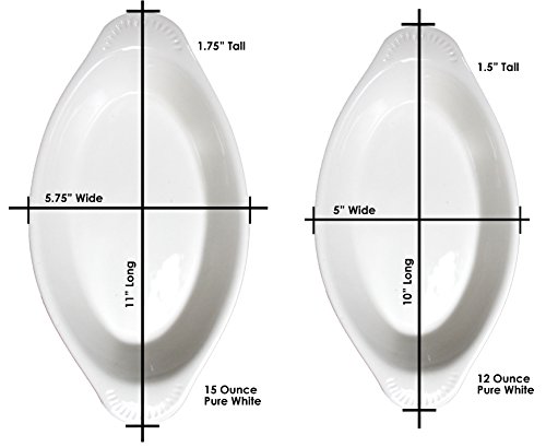 ITI Ceramic Oval Rarebit / Au Gratin Baking Dish with Pan Scraper, Set of 4 (12 Ounce, Pure White)