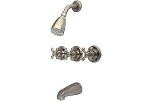 Kingston Brass KB238AX Tub and Shower Faucet with 3-Cross Handle, Brushed Nickel,5-Inch Spout Reach