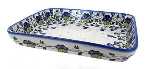 Click Here to See More Images Polish Pottery Pansies Large Rectangular Baker