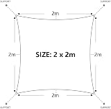 Dripex Sun Shade Sail Rectangle 2x2m Waterproof UV Block 95% Grey view 3