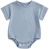 Merqwadd Baby Summer Bubble Romper Infant Boy Girl Short Sleeve Onesie Oversize Cotton T-shirt Bodysuit Top