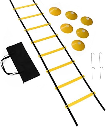 Agility Ladder and Cones, Speed Training Equipment for Football, Soccer and Multi Sports with 4 Hooks &amp; Ultra Strong Carry on Bag – Pro Kit for Speed and Agility Training