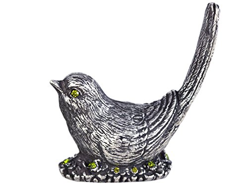Cast American Pewter Nesting Bird Ring Holder with Swarovski Crystals - Thumbnail 2