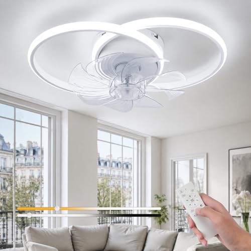 Homefire LED Ceiling Fan with Light – 36W Silent Ceiling Fan Lamp and Remote Control Dimmable 6 Speeds White Ceiling Fans and Reversible DC Motor for Bedroom Kitchen