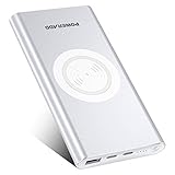POWERADD Wireless Charger Power Bank, QiPower 10000mAh Aluminum Shell Qi Wireless Portable Charger with Type C Input & Output for X, 8, 8 Plus, Galaxy S9, S8 and More (Silver)