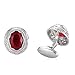 Habool Super Shiny Cufflinks Round Hollow Pattern with Elegant Crystal Red Stone for Men Women Wedding Business Party Gift - 1 Pair