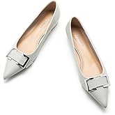 C.Paravano Women's Pointed Toe Flats | Soft Leather Ballet Shoes with Square Buckle | Comfortable Slip On Work Shoes | Dressy Flats for Office, Travel & Daily Wear(Size 9.5,Grey)