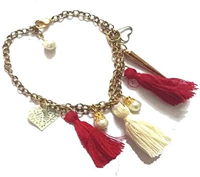 TIARAARed & White Alloy Tassel Bracelet for Women