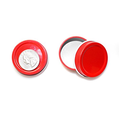 Mimi Pack Shallow Screw Top Lid Metal Tin Cans Steel Containers For Favors, Spices, Balms, Gels, Candles, Gifts, Storage 24 Pack (1/2 oz, Red)