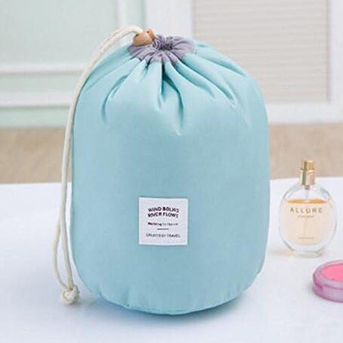 Barrel Shaped Round Cosmetic Makeup Organizer Travel Drawstring Closure Bag | Nylon Cosmetic Bag (Light Green)