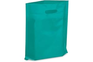 NEW - Extra Thick 1.5mil - 50 Glossy Merchandise Bags, Retail Shopping Bags, 12" X 15" with Die Cut Reinforced 3" Fold Over H