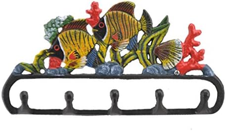 Cast Iron Wall Hook Rack Tropical Fish & Coral 11.125 Wide Beach Home Decor