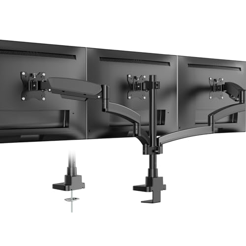 PUTORSEN Monitor Mount 3 Monitors for 17-32 Inch Screens, 10 kg per Arm, Adjustable Monitor Mount 3 Monitors with Heavy Duty Clamp and Feed-Through Mount, VESA 75/100 mm