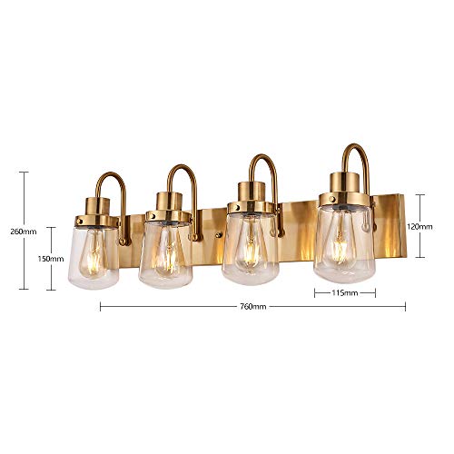 YAOHONG Modern Bathroom Vanity Light 4Lights Lamp in Brushed Brass