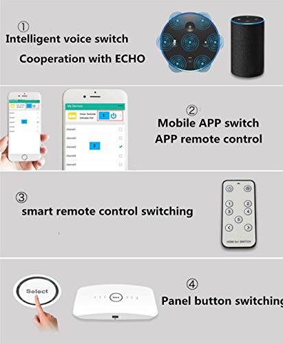 WiFi Smart Voice HDMI Switch 4K 5 Port 5x1 HDMI Switcher Splitter Box Support 4K@60HZ Ultra HD 3D Remote Control and Power Adapter for Amazon echo Compatible with Alexa, Wireless Cellphone APP Remote - Thumbnail 7