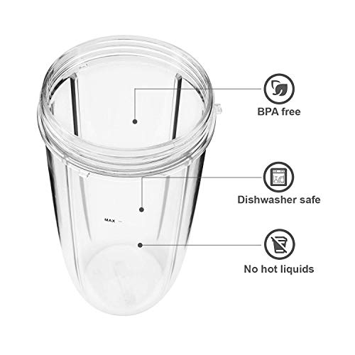 TERRIFI Juicer Cups for NutriBullet Replacement Parts 600w 900W 18OZ 24OZ 32OZ Clear Mugs Blender Juicer Mixer. Clear, Upgraded Material, Pack of 2