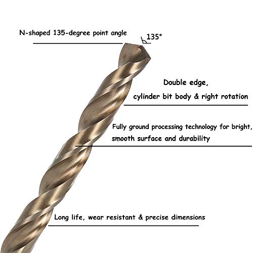 Migiwata 1/16" - 1/4" 13 Piece M35 Cobalt Steel Jobber Twist Drill Bits Set,135° Pilot Split Point, Metal Index Case, Extremely Heat Resistant, to Cut Through Stainless Steel and Cast Iron