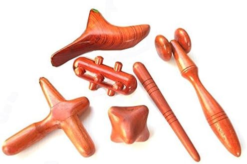 Unssen thai Set 6 Pcs. Reflexology Traditional Thai Massage Wooden Stick Tool Hand Head Foot Face Body Massage Tool Massager Red Wood