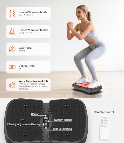 Mini Vibrating Platform with Heating, 6 Training Programs, Remote Control and LCD Screen, Lightweight and Portable Muscle Vibration Platform for Daily Exercise