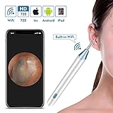 WiFi Ear Endoscope, TSAAGAN Built in WiFi Wireless Digital Ear Otoscope Inspection Camera Earwax Cleaning Ear Pick Spoon Tool with 6 Led Lights Borescope for iPhone, Android Smartphone,