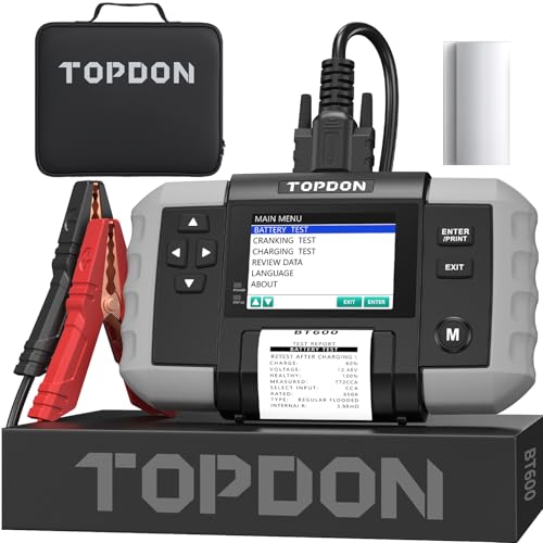 Probador de batería TOPDON BT600, comprobador de baterias 12v 24v, con impresora, adecuada para baterías CCA de 100 a 2000, soporte de actualización de software