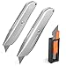 Nicpro 2 PCS Silver Retractable Box Cutter Utility Exacto Knife Set with 10 SK5 Razor Blade for Leather, Cardboard, Rubber, Carpenter, Hobby