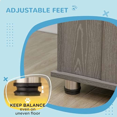 PawHut 45" L Dog Crate Furniture with Lockable Magnetic Door, Adjustable Feet, Indoor Dog Kennel End Table for Extra Large, Medium & Small Breeds, Grey