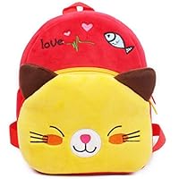 Smilesky Plush Cat Backpack Toddlers Kids Preschool Cartoon Kitty Animal Shoulder Bags Red 9.5"