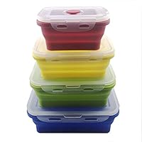 Swity Home Set of 4 Collapsible Silicone Food Containers, Plastic Lid Silicone Bowl, Storage Canister Set, Use For Food and Storage, Kitchen Food Saver Container