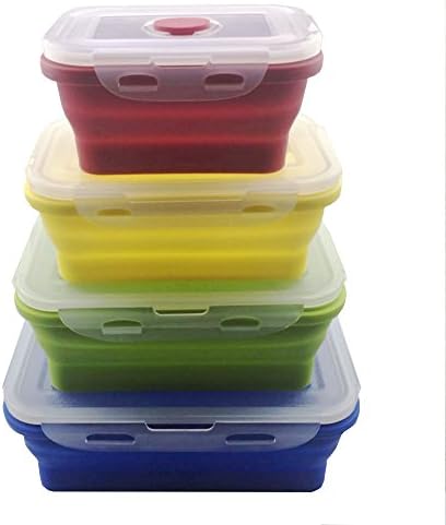 Swity Home Set of 4 Collapsible Silicone Food Containers, Plastic Lid Silicone Bowl, Storage Canister Set, Use For Food and Storage, Kitchen Food Saver Container