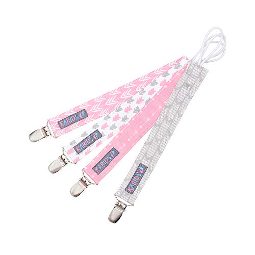 Pacifier Metal Clip (4 Pack) for Babies, Infants, and Toddlers - Unisex Modern Pacifier Holder for Binky, Soothie, Toys - Cute Durable Lightweight Baby Accessory -Girl Pack-