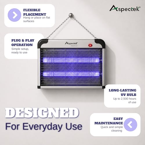 ASPECTEK Electric Bug Zapper, 20W UV Bulbs Mosquito, Fly, Gnat and Moth Control, Indoor and Covered Outdoor Use for Home, Garage, Patio and Farm, Includes 2 Replacement Bulbs