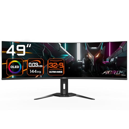 Gigabyte AORUS Gebogener Gaming-Monitor CO49DQ OLED - 5120x1440 (DQHD), 1800R, 144Hz, 0,03ms, KVM, FreeSync Premium Pro, HDMI 2.1