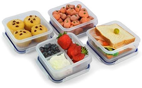 4 Square Food Storage Containers with 3 Divisions, by Popit!