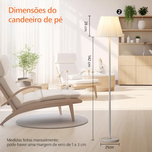 Luminária de Chão com Cúpula de Tecido, Estilo Minimalista, Inclui Lâmpada LED 12W, Iluminação Suave para Sala e Quarto, Base Estável
