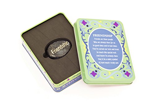 Decorative Forever Gift Greeting Metal Tin Box with Inspirational Reminder Stone of Sentiment and Unique Poem to Match Theme (Friendship, Happiness, Strength, Love, Dream, Hope, Courage) (Friendship)