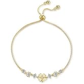 Cat Eye Clover Flower Crystal Chain Link Bracelet for Women 14K Gold Plated Fashion Delicate Heart Shaped Lucky Charm Bracelets Adjustable Sweet Dainty Fine Jewelry Gifts
